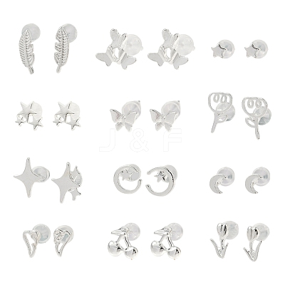 2 Pairs Alloy Stud Earrings for Women EJEW-FS0001-27E-1
