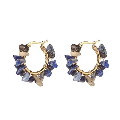 Natural Gemstone Chips Braided Hoop Earrings EJEW-JE04940-1