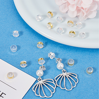 20Pcs 2 Colors Brass Rings Silicone Ear Nuts SIL-BBC0001-03-1