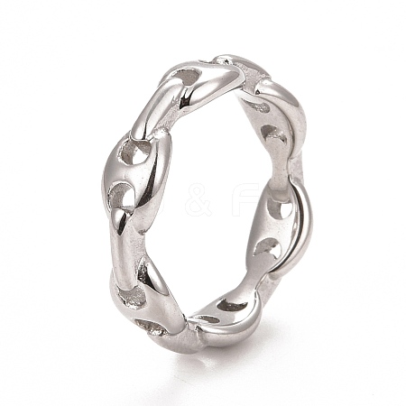 Non-Tarnish 304 Stainless Steel Coffee Bean Chain Shape Open Cuff Ring for Women RJEW-C025-33B-P-1