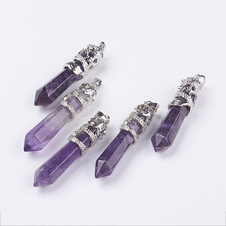 Natural Amethyst Big Pointed Pendants G-G738-A-19-1