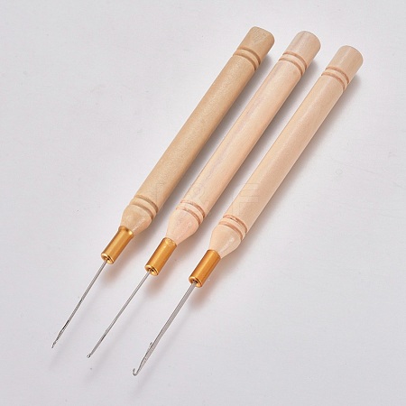 Wood Handle Iron Crochet Hook Needles TOOL-WH0079-47-1