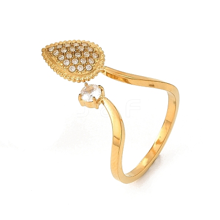 304 Stainless Steel Micro Pave Clear Cubic Zirconia Cuff Open Rings RJEW-G379-04G-1