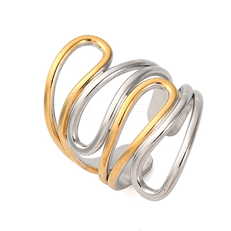 304 Stainless Steel Double Color Cuff Rings RJEW-S635-01GP-I-1