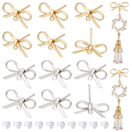 BENECREAT 24Pcs 2 Colors Bowknot Brass Stud Earring Findings KK-BC0013-68-1