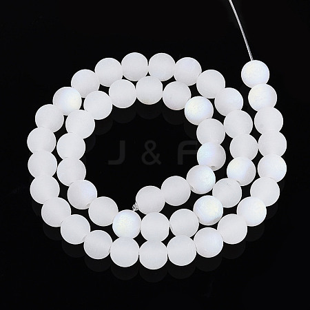 Frosted Imitation Jade Glass Beads Strands GLAA-T032-J8mm-MBB01-1