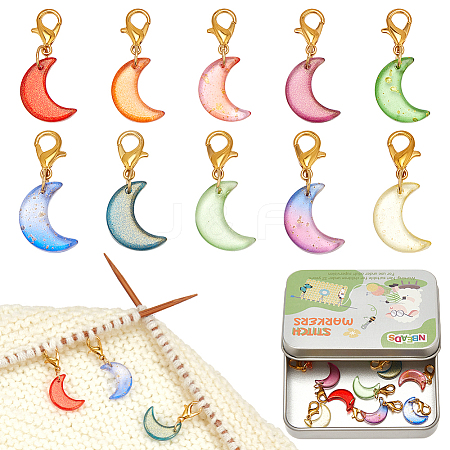Handmade Lampwork Moon Pendant Locking Stitch Markers HJEW-NB00131-1
