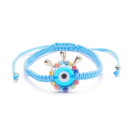 Big Evil Eye Braided Bead Bracelet BJEW-JB07109-05-1