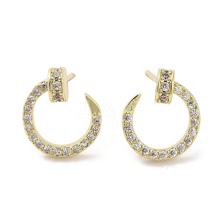 Rack Plating Brass Micro Pave Clear Cubic Zirconia Stud Earrings for Women EJEW-M260-14G-1