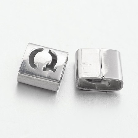 Tarnish Resistant Letter Style 201 Stainless Steel Square Slide Charms STAS-L132-06-1