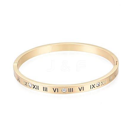 Roman Numeral Brass Hinged Bangle with Crystal Rhinestone for Women BJEW-S118-126G-1