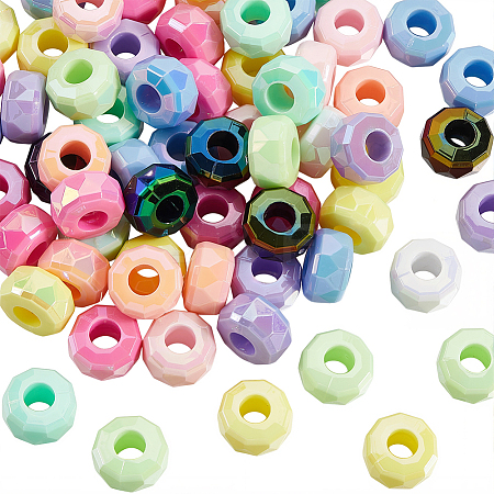 100Pcs UV Plating Rainbow Iridescent Acrylic European Beads MACR-PA0001-29-1