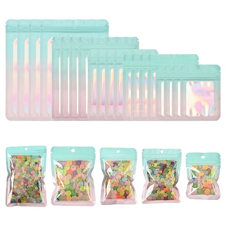 60Pcs 5 Styles Rectangle Glitter Holographic PVC Resealable Packaging Bags ABAG-FS0001-14B-1
