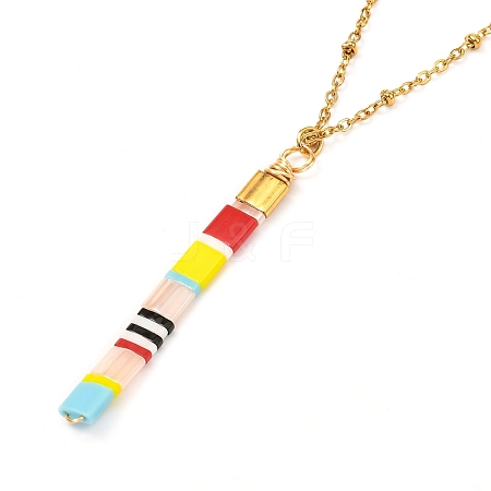 Vertical Bar Japanese Seed Beads Pendant Necklace for Girl Women NJEW-JN03693-02-1