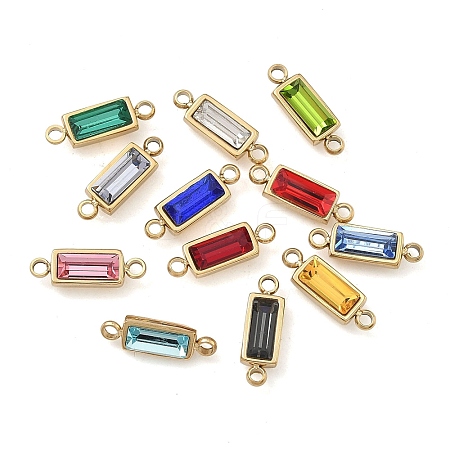 12Pcs 12 Colors Birthstone 304 Stainless Steel Rhinestone Connector Charms STAS-L022-576G-M-1