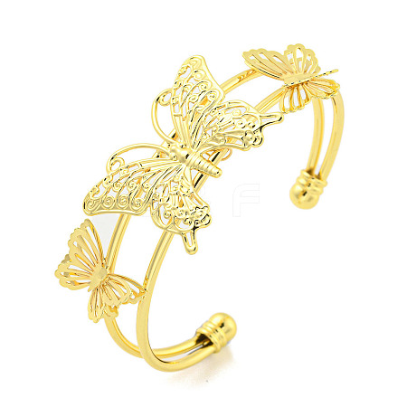 Butterfly Rack Plating Brass 2-Strand Open Cuff Bangles for Women BJEW-P322-01G-1