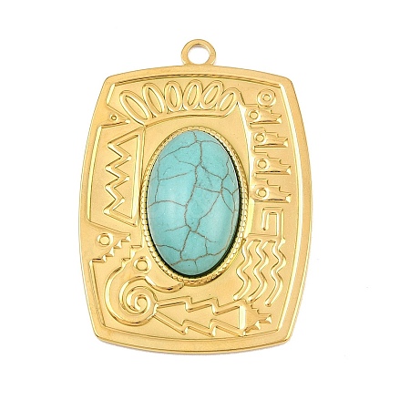 Bohemian Style 304 Stainless Steel with Synthetic Turquoise Big Pendants STAS-G381-02G-07-1