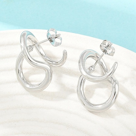 Irregular 304 Stainless Steel Stud Earrings SA-CBABBA6-02P-1