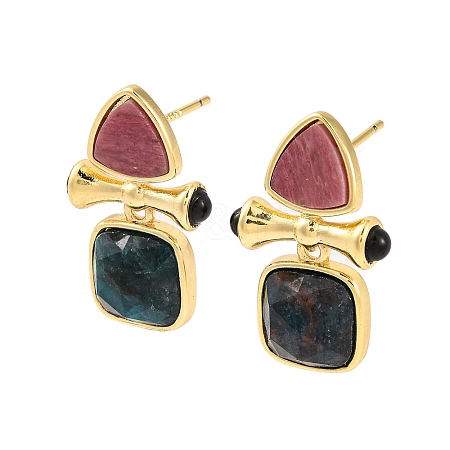 Ion Plating(IP) Natural Apatite and Natural Rhodonite Stud Earring Findings EJEW-U014-01B-1