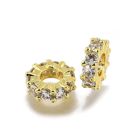 Brass Micro Pave Clear Cubic Zirconia Beads KK-K300-02C-G-1