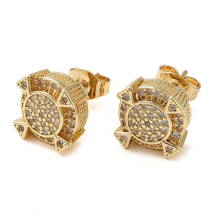 Brass Micro Pave Cubic Zirconia Stud Earrings EJEW-H103-15G-1