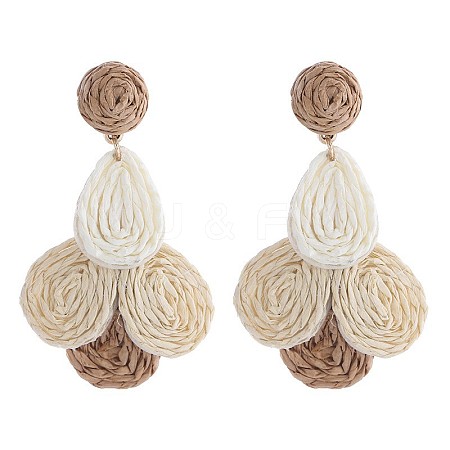 Flower Brass Raffia Dangle Stud Earrings FS-WGB7A43-06-1