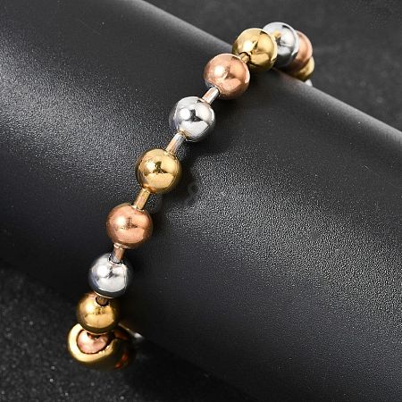 304 Stainless Steel Round Beaded Bracelets for Women Men BJEW-K240-10B-1