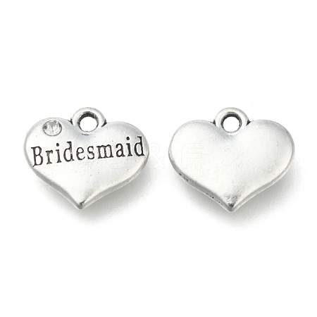 Wedding Theme Antique Silver Tone Tibetan Style Heart with Bridesmaid Rhinestone Charms X-TIBEP-N005-04E-1