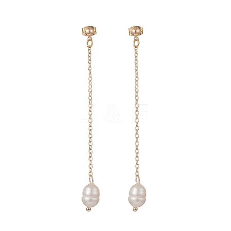 Natural Pearl Dangle Stud Earrings EJEW-JE05221-02-1