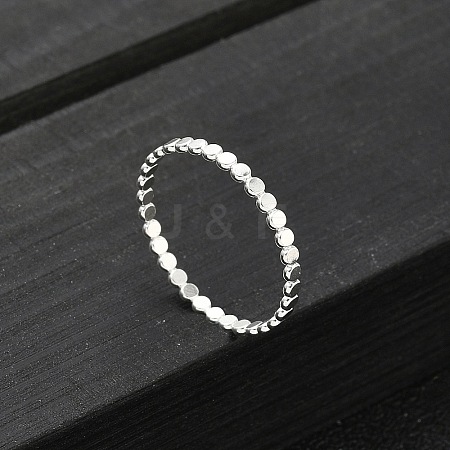 925 Sterling Silver Flat Beaded Finger Rings for Women RJEW-NH0002-01B-S-1