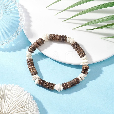 Natural Coconut & Magnesite Chip Beads Stretch Bracelets for Men Women BJEW-JB12457-01-1