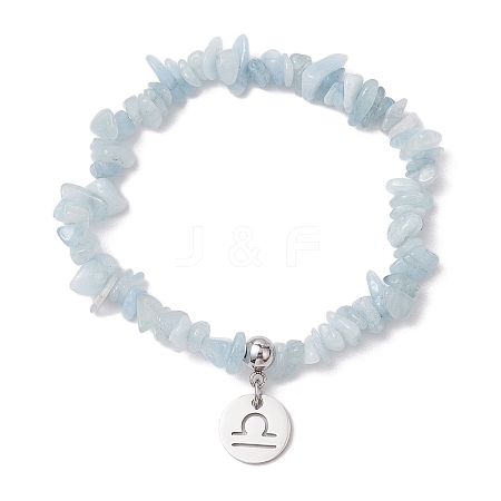 Natural Aquamarine Chip Beaded Stretch Bracelets BJEW-JB11133-09-1