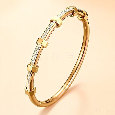 304 Stainless Steel Micro Pave Clear Cubic Zirconia Hexagon Hinged Cuff Bangles for Women WGDBD4E-02-1