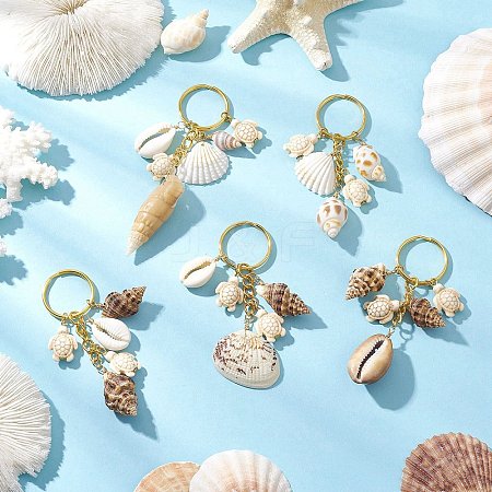 Ocean Style Natural Shell with Synthetic Turquoise Keychains KEYC-JKC01231-1