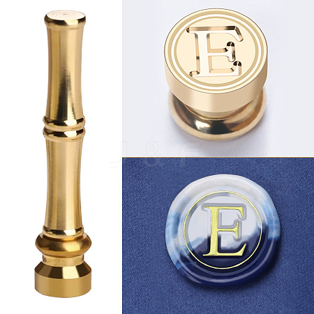 Golden Tone Brass Wax Seal Stamp Head with Bamboo Stick Shaped Handle STAM-K001-05G-E-1