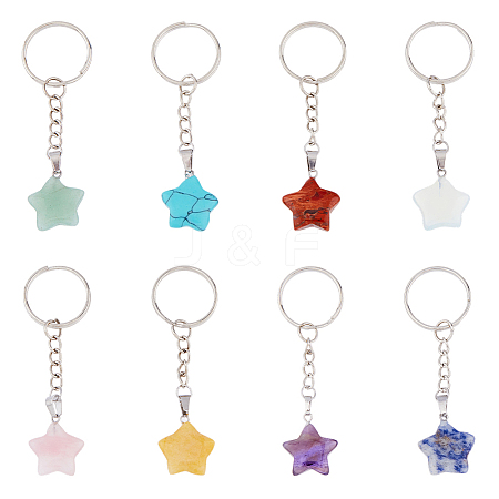 8Pcs 8 Styles Gemstone Keychains KEYC-FH00004-1