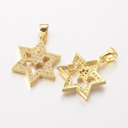 Star of David Brass Micro Pave Cubic Zirconia Pendants ZIRC-I014-31G-FF-1