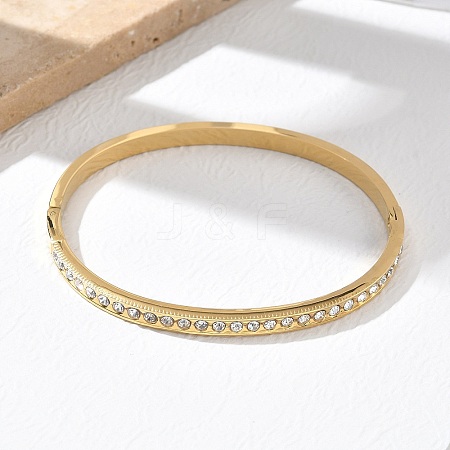 304 Stainless Steel & Rhinestone Hinged Bangles for Women BJEW-Z178-09G-1