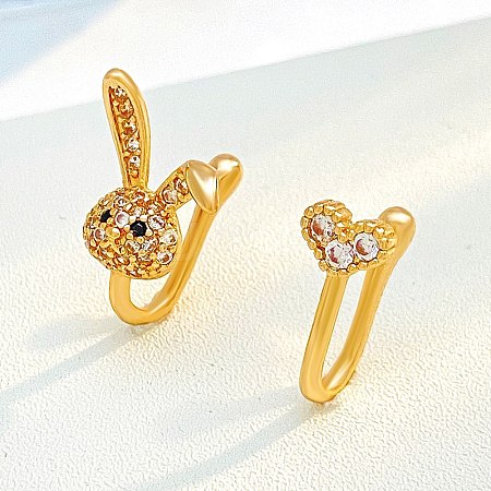 Rabbit Heart Brass Micro Pave Clear Cubic Zirconia Clip on Nose Rings FS-WGAE293-04-1