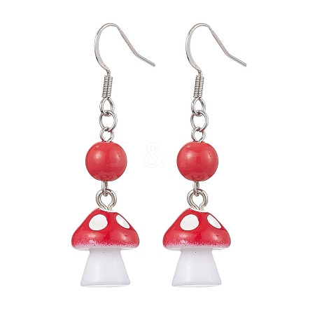 Mushroom & Round Plastic Dangle Earrings EJEW-JE05866-1