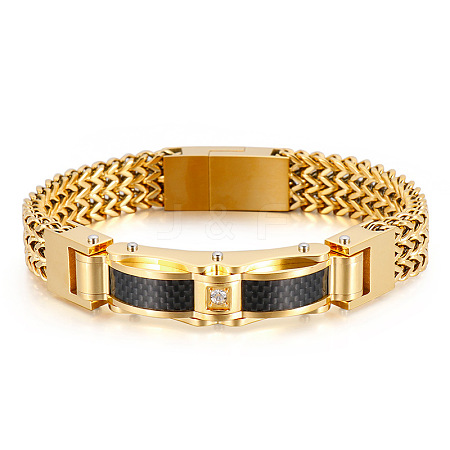 304 Stainless Steel Pave Cubic Zirconia Wheat Chain Bracelets for Men's FS-WGC4B47-08-1