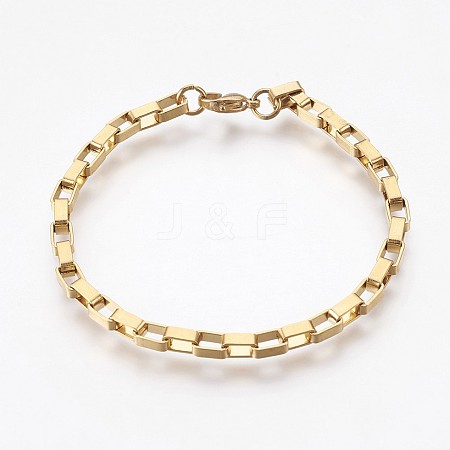 Ion Plating(IP) 304 Stainless Steel Box Chain Bracelets BJEW-P236-25G-1