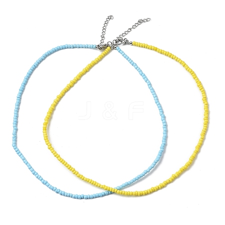2Pcs 2 Colors Glass Seed Beaded Necklaces Set NJEW-FZ00029-1