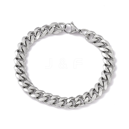 Tarnish Resistant 201 Stainless Steel Curb Chain Bracelet with 304 Stainless Steel Clasps for Men Women BJEW-M235-02C-P-1