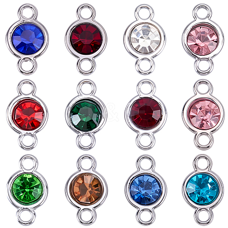 48Pcs 12 Colors Faceted Glass Flat Round Connector Charms FIND-SC0023-35-1