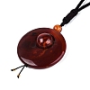 Adjustable Natural Agate Flat Round Pendant Necklaces NJEW-Q350-01B-3