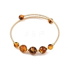 Natural Amber Round Graduated Beaded Brass Cuff Bangles BJEW-JB14463-01-3
