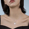 Natural Shell Bunny with Crescent Moon Pendant Necklace with Clear Cubic Zirconia JN1073A-4
