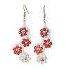 Flower Glass Seed Beaded Dangle Earrings EJEW-MZ00775-03-3