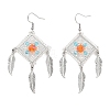 Glass Seed Bead Feather Dangle Earrings EJEW-MZ00284-1